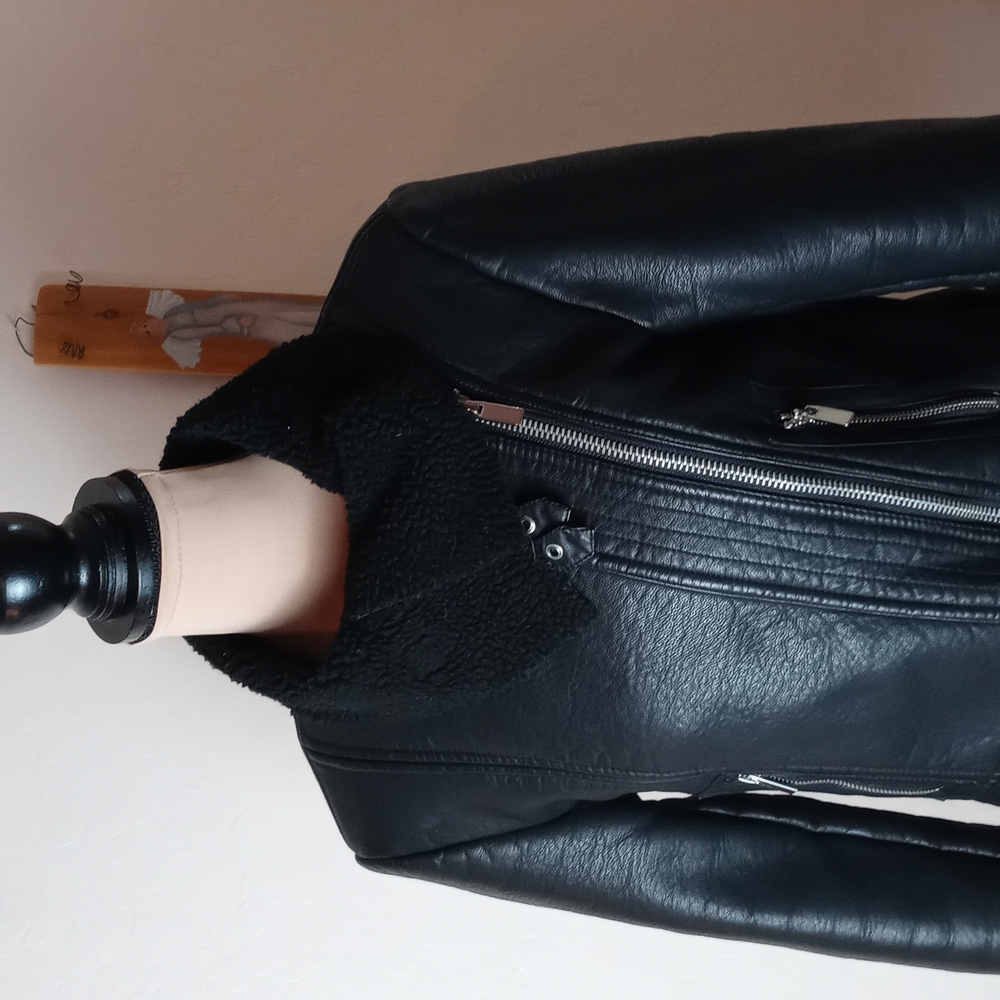 Faux Leather Fleece Lined Motorcycle Jacket